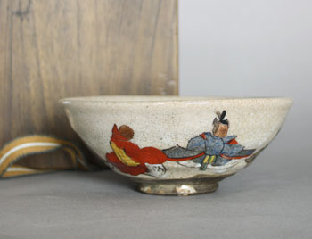Teeschale antik Kiyomizu Bemalung Personen Japan AA