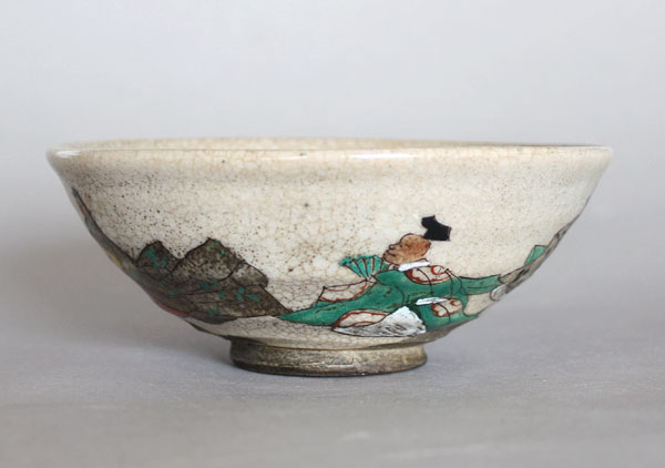 Teeschale antik Kiyomizu Bemalung Personen Japan D