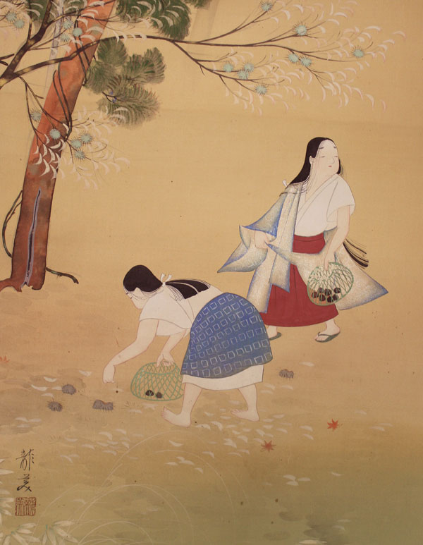 Muscheln-sammeln-Bildrolle-Meiji-Japan