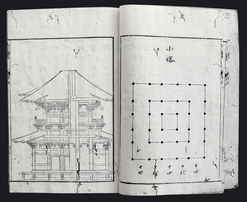 Tempelarchitektur Holzschnittbuch Japan Edo C