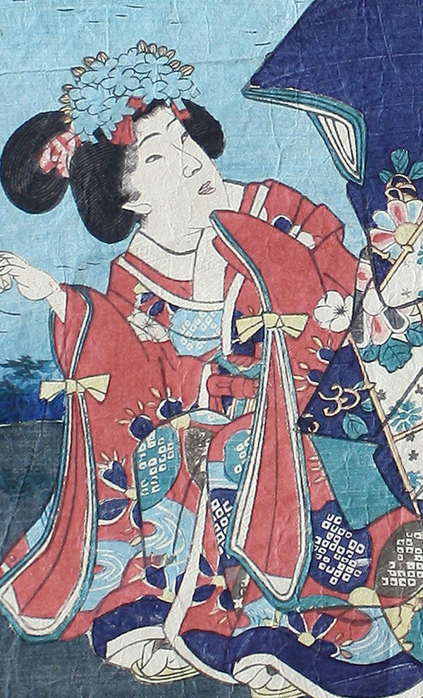 Kunichika Samurai japanischer Farbholzschnitt Meiji A1