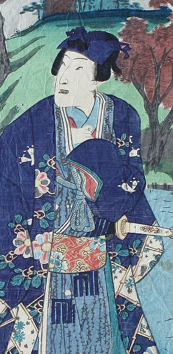 Kunichika Samurai japanischer Farbholzschnitt Meiji A2